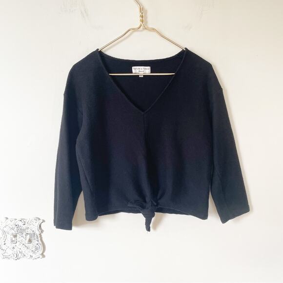 Madewell Texture & Thread Black Tie Front Cropped Top M - Picture 2 of 6